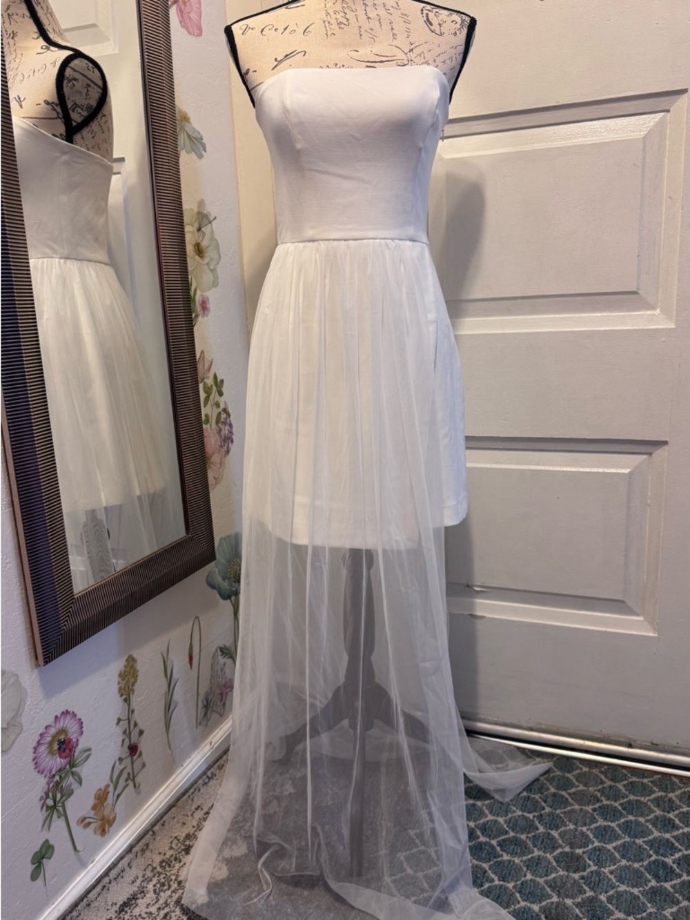 French Connection White Strapless Tulle Dress